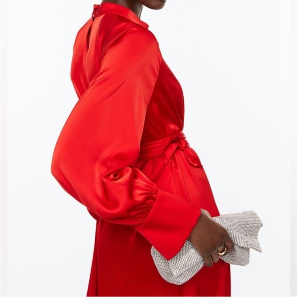 H&M Dresses Hm Red Satin Dress With Tie Belt Poshmark